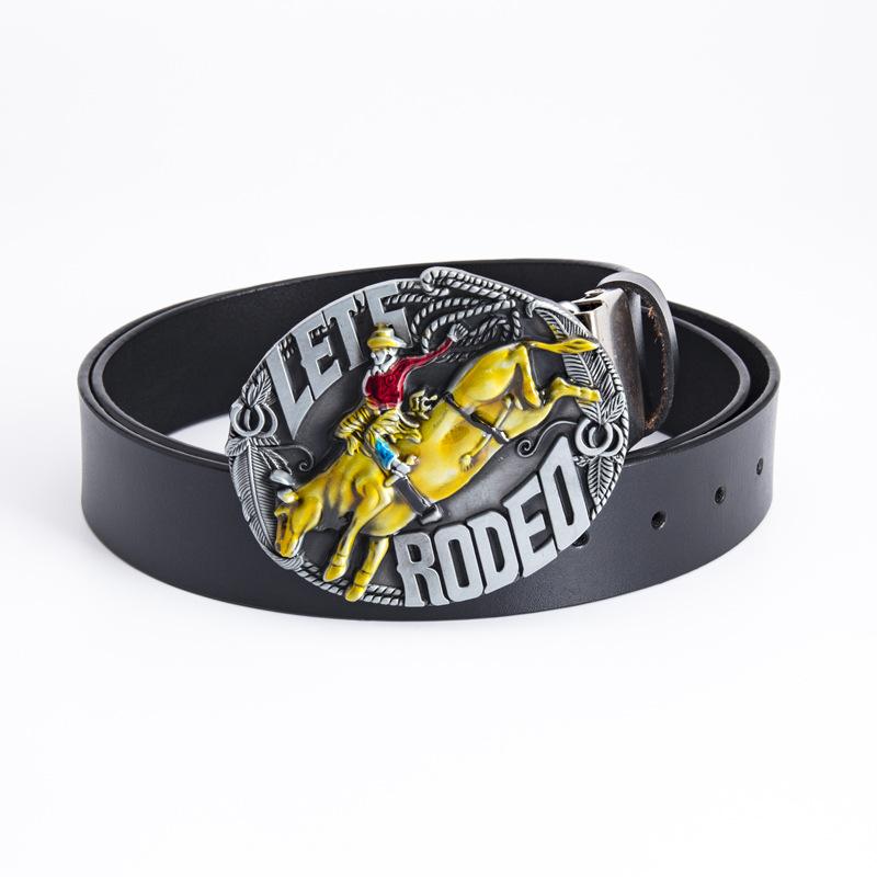 Gürtel aus einer Legierung, Western-Denim-Gürtel, Rodeo-Gürtel mit glatter Schnalle