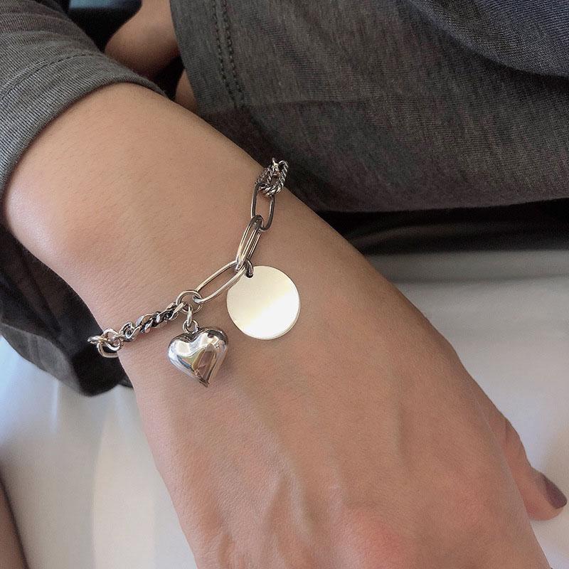 Braccialetto d'Argento Thailandese da Donna Vintage Geometrico Cuore Amore Fortunato Punk Gioielli 2023 Nuovo