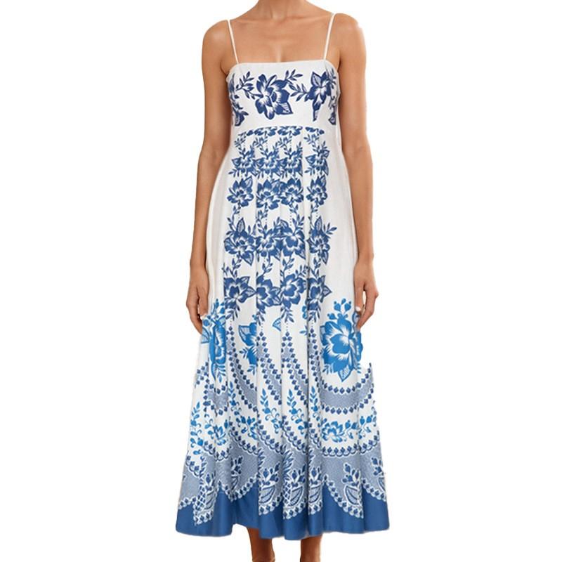 Women's Fashion Casual Bohemian Print Long-sleeved Pocket Dress Long Skirt