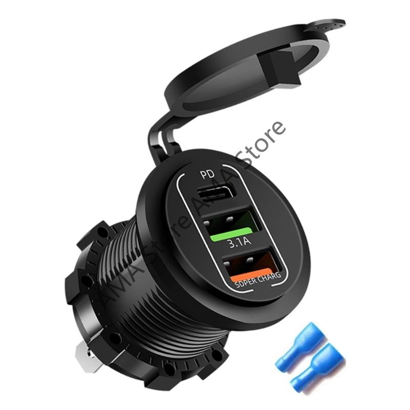 

X7JF Double PD QC3.0 Car Power Outlet Adapter 4 USB Ports 83W Output Plastic Adapter Suitable for Trucks Boats Motorcycles
