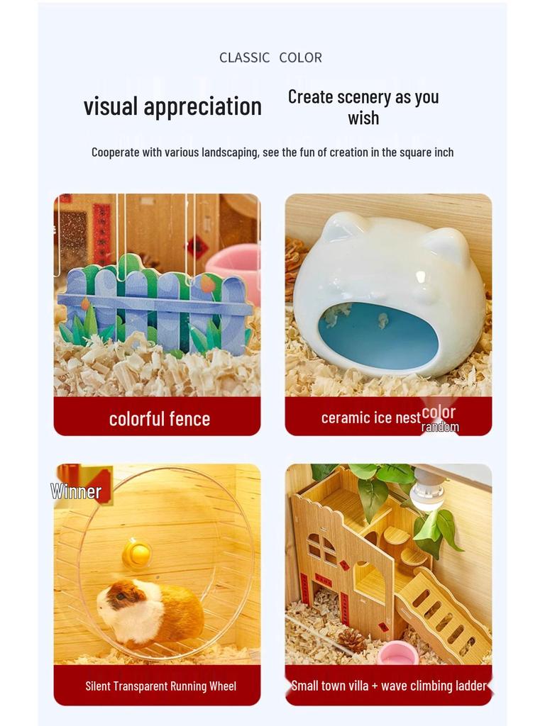 Set de Villa de Lujo para Hámster: Jaula, Nido, Caja de Cría y Escondite para Hámsteres Dorados