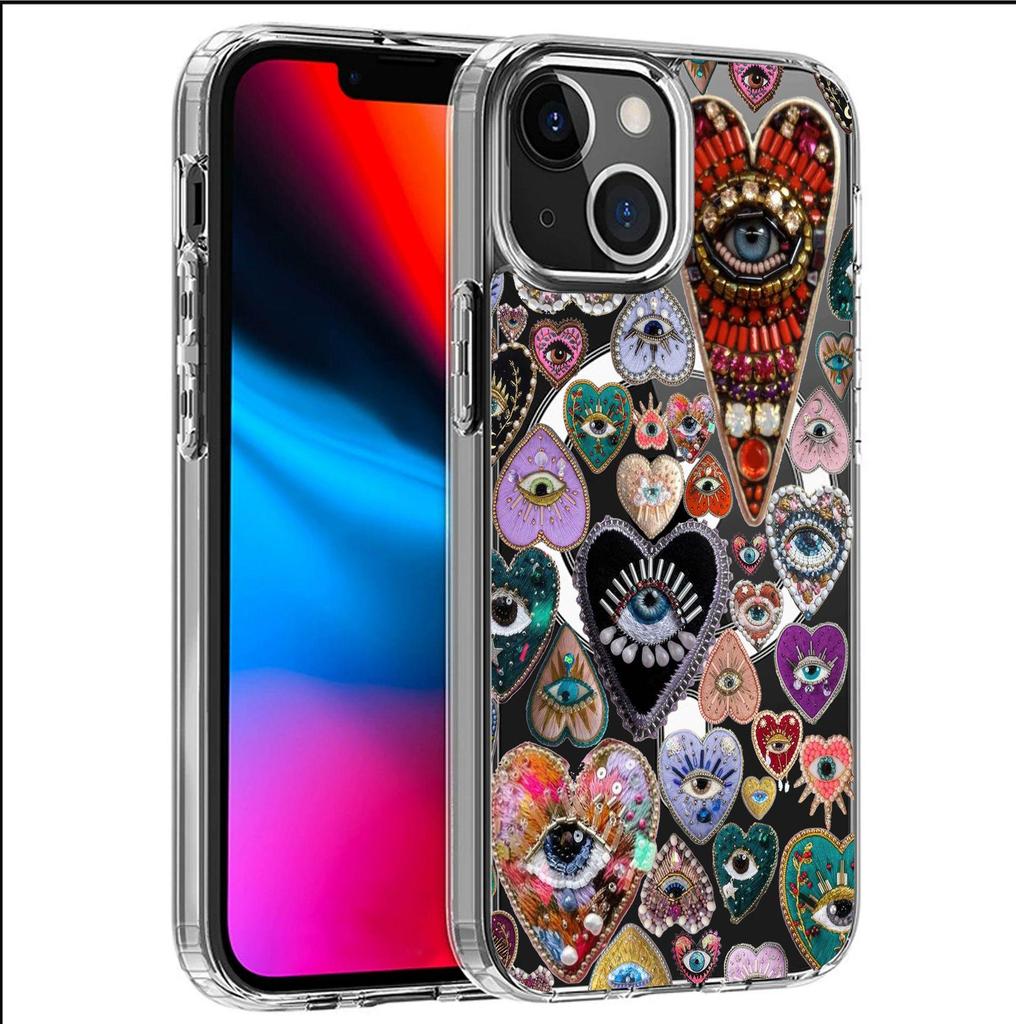 Colorful Heart Eyes Magnetic Case for iPhone 15/16/17 Pro Max: Transparent Full Coverage