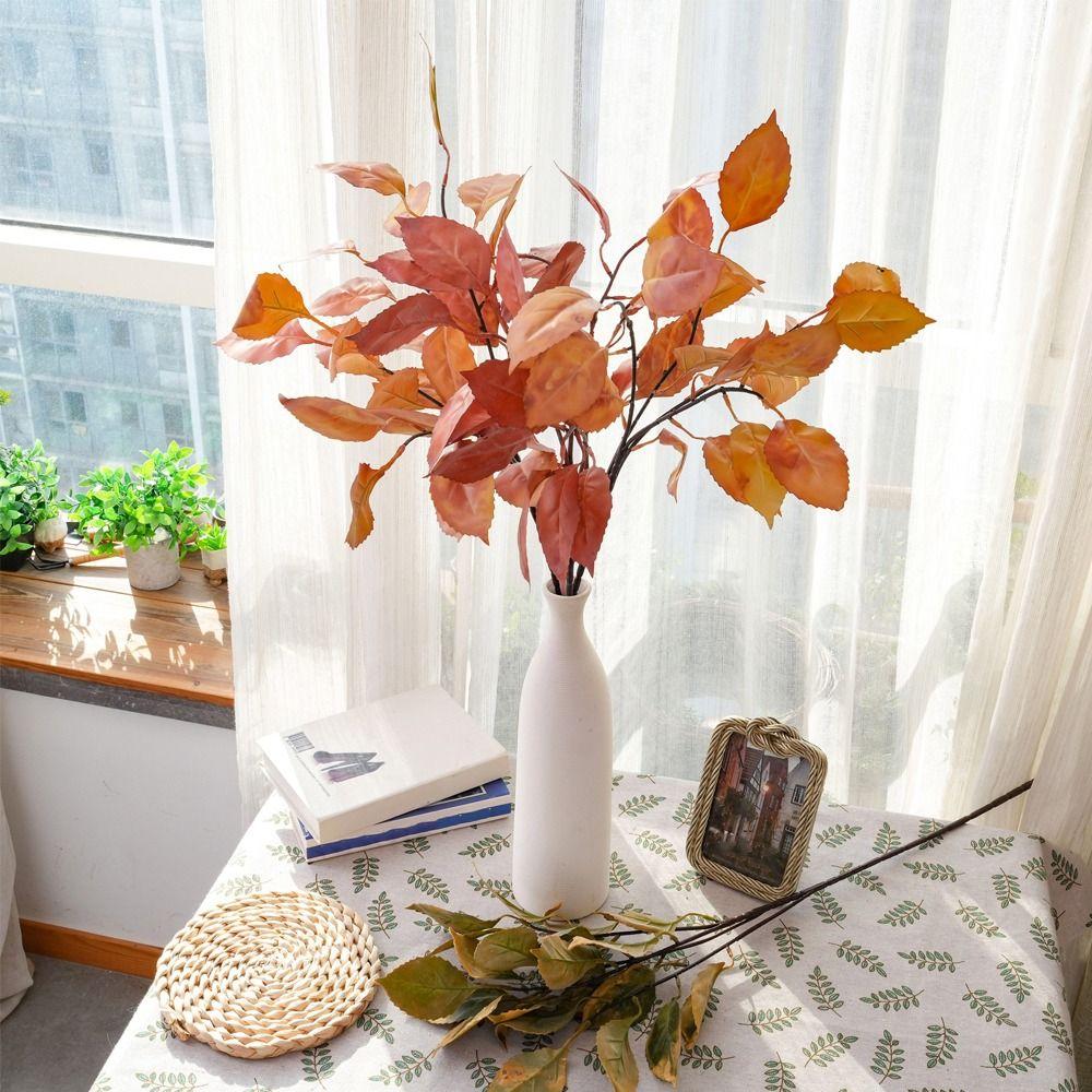 Luxury Simulated Flowers Lifelike Fake Persimmon Leaves  Outdoor Garden Decor
