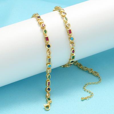 Windfarbenes Diamantarmband Halskette Damen, Einfaches Set Farbiger Diamant Unregelmäßiges Geometrisches Armband Halskette Vl242