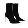 Autumn And Winter Short Boots Women'S High-Heeled Elastic French Black Pointed-Toed Thin-Heeled Thin Boots Suede White Boots Temperament