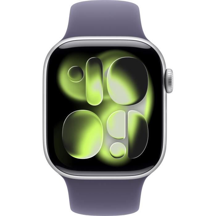 Apple Watch Series 11 GPS + Cellular - 42mm - Boîtier Silver Aluminium - Bracelet Purple Fog Sport Band - M/L