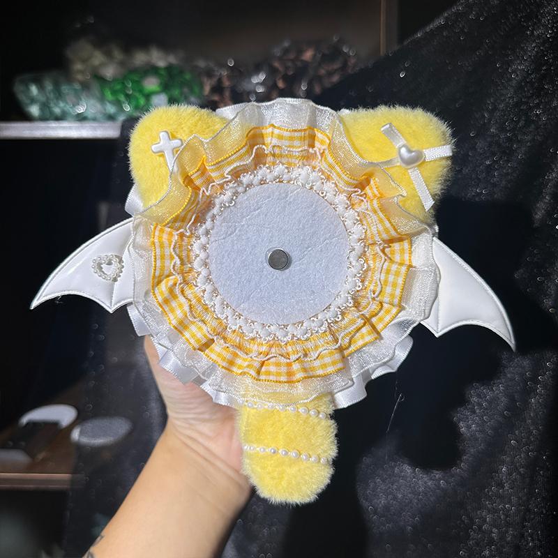 Lace Trim Baji Support Plush Long Tail Ear Itabag Badge Holder Lolita Decoration Handmade Badge Support Photocard Protect Cover