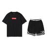 Li Ning Logo Solid Color Round Neck Short Sleeve T-Shirt Mid Waist Five Point Drawstring Shorts Casual Sports Set Unisex Sets AHSSC17-2+YAPV001-1
