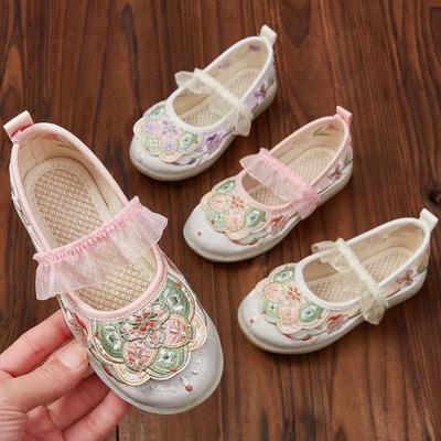 Sapatos de Moda Infantil Meninas Bordado à Mão Flor Sapatos Baixos Estilo Chinês Antigo Crianças Princesa Sapatos de Performance Hanfu