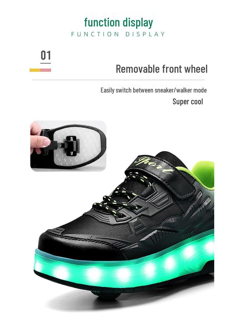 Kids' Luminous Roller Shoes: Four-Wheel Skates for Girls & Two-Wheel Retractable Skates for Boys