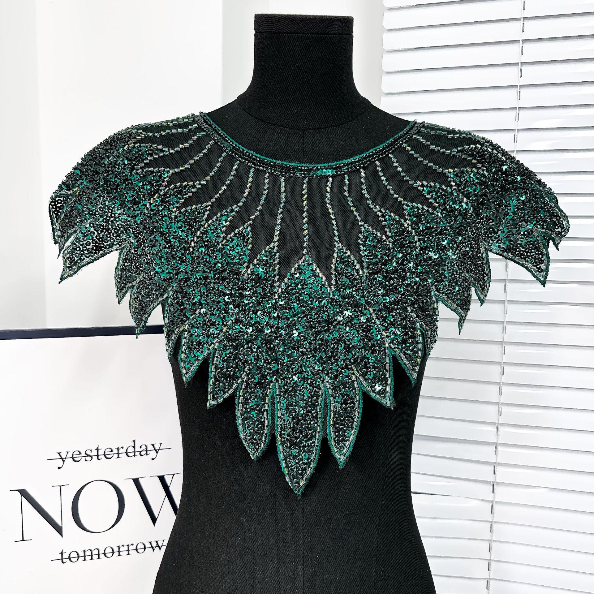 

Блестящий кружевной вырез с аппликацией из бисера, нашивка на вырезе, имитация воротника, блестки, кружевной воротник, шитье