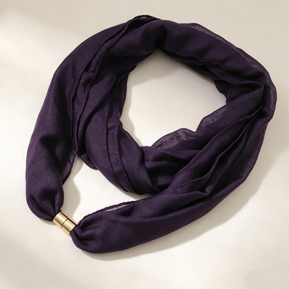 Solid Color Cylinder Magnetic Buckle Lazy Scarf Women Cotton Linen Texture Magnetic Neck Warmer Spring Autumn Versatile No-Tie Decorative Neck Gaiter