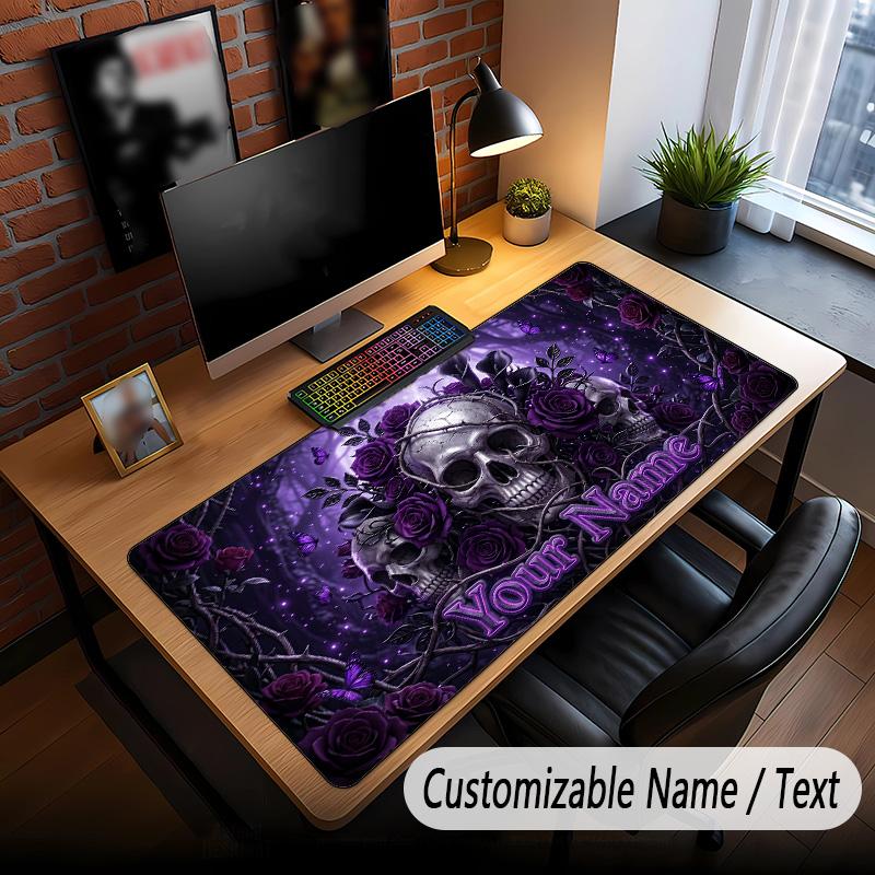 Skull Gothic Theme Custom Mouse Pad Personalized With Name Text Customized Desk Mat For Office Home Decor