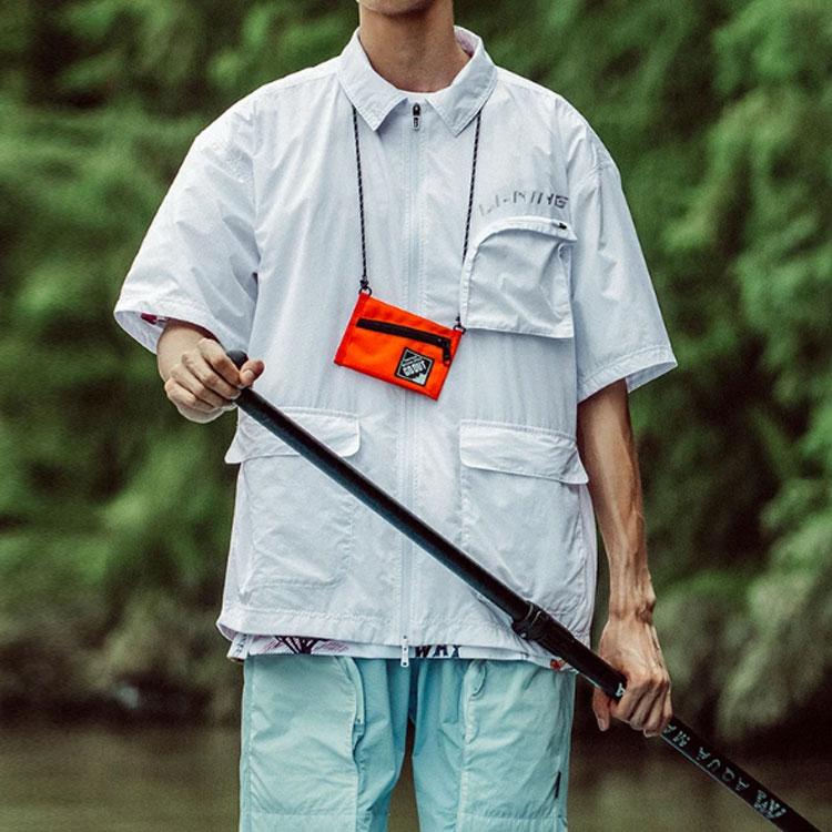 Li-Ning X Chinatown Market Co-Branded Series Plain Multi-Pocket Loose Short Sleeve Shirt Men Tops White ASHR129-1