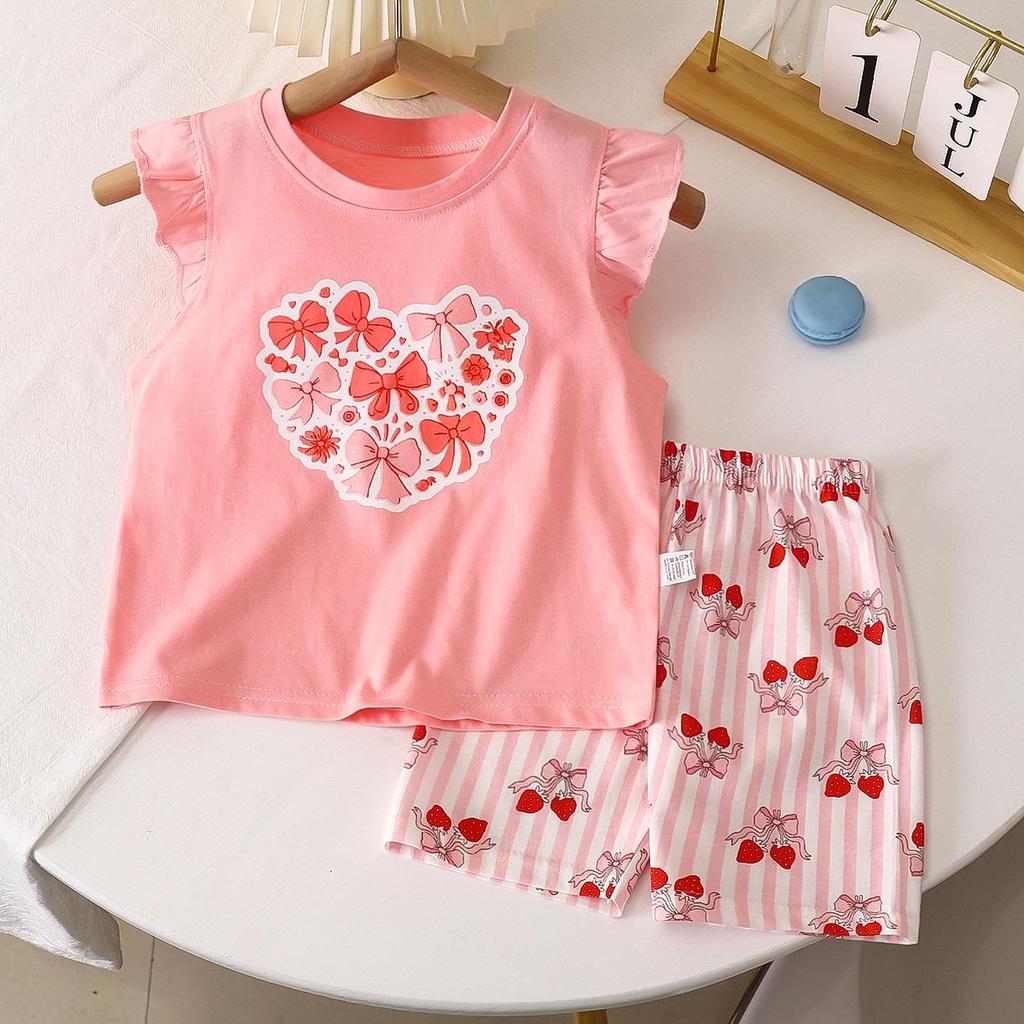 Girls' Summer Flutter Sleeve Top & Shorts Set - Korean Style Two-Piece Children's Outfit