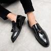Black Leather Mens Breathable Tassel Loafers Casual Shoes Slip-on Gentleman Business Wedding Party Formal Leather Shoes