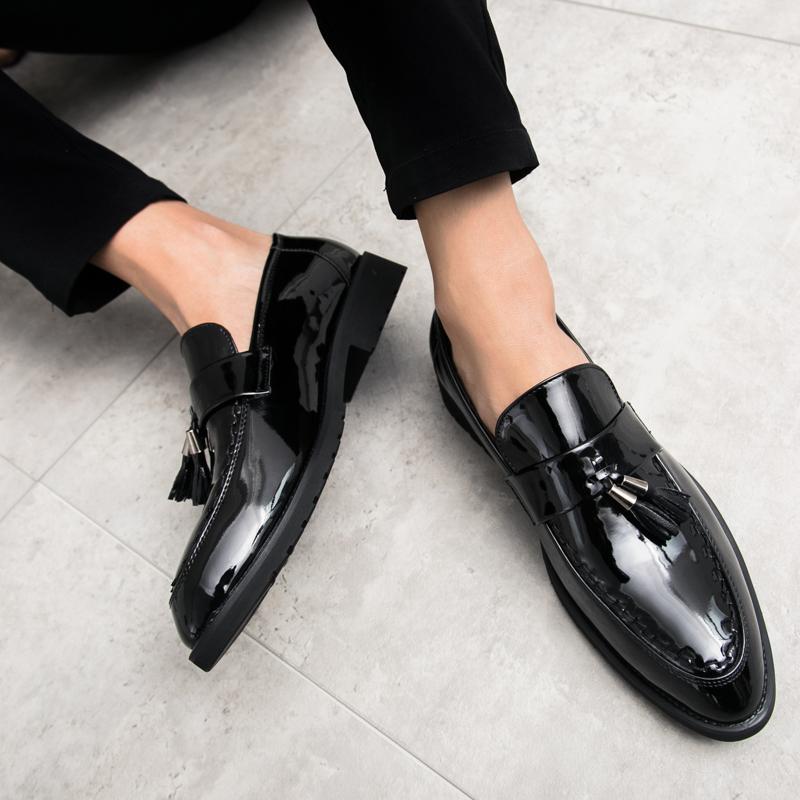 Black Leather Mens Breathable Tassel Loafers Casual Shoes Slip-on Gentleman Business Wedding Party Formal Leather Shoes