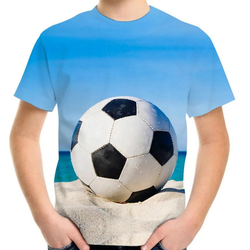 Summer Round Neck Football Pattern 3D Printed Top Fashionable Casual Short Sleeved Children's Boy T-shirts