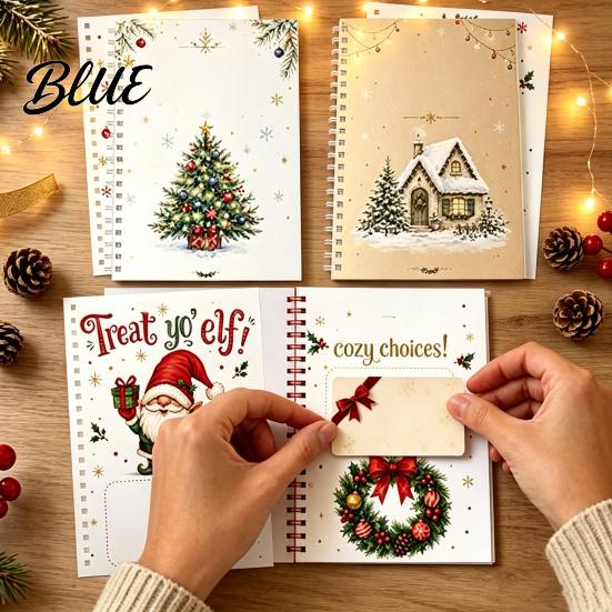 Christmas Themed Card Keeper Gift Book 8x6 Inch Spiral Bound Holiday Keepsake Booklet Retro Holder Merry Greeting Album Organizer for Xmas