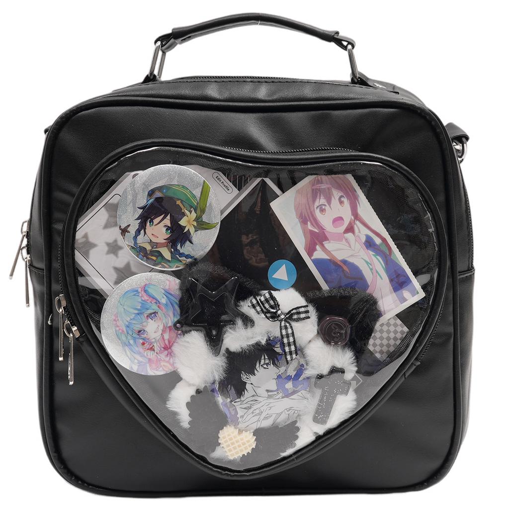 Holographic PU Leather Cute Heart Pin Display ITA Bag Girls Student Rucksack Crossbody Itabag Female Lolita Purse School Bag