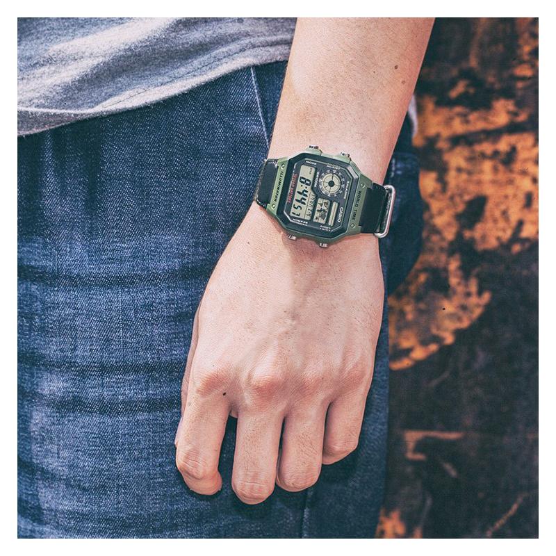 Casio STANDARD series small square movement ten years of electricity quartz movement canvas strap Japanese and Korean watch men's watch AE-1200WHB-3B