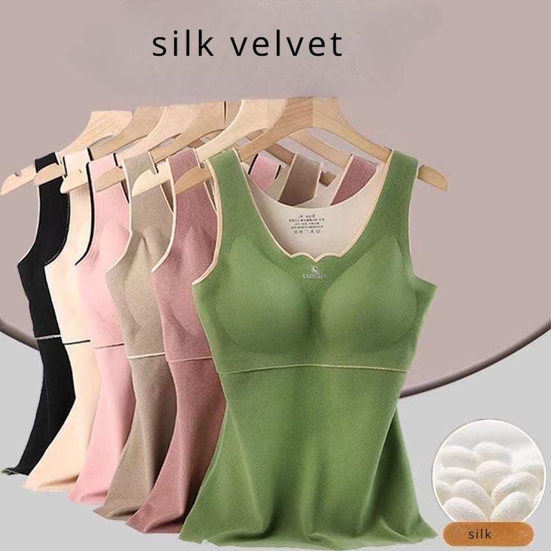 Autumn Winter De Velvet Thermal Vest Women Padded Shaping Thermal Underwear Sleeveless Vest with Chest Pads