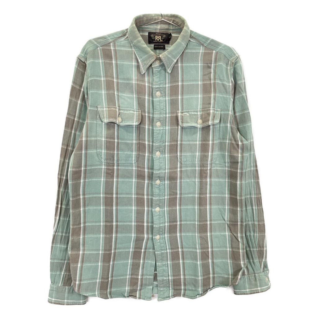 RRL Green X Gray Twill Check Pattern Long Sleeve Shirt Tops M Green X grayUsed