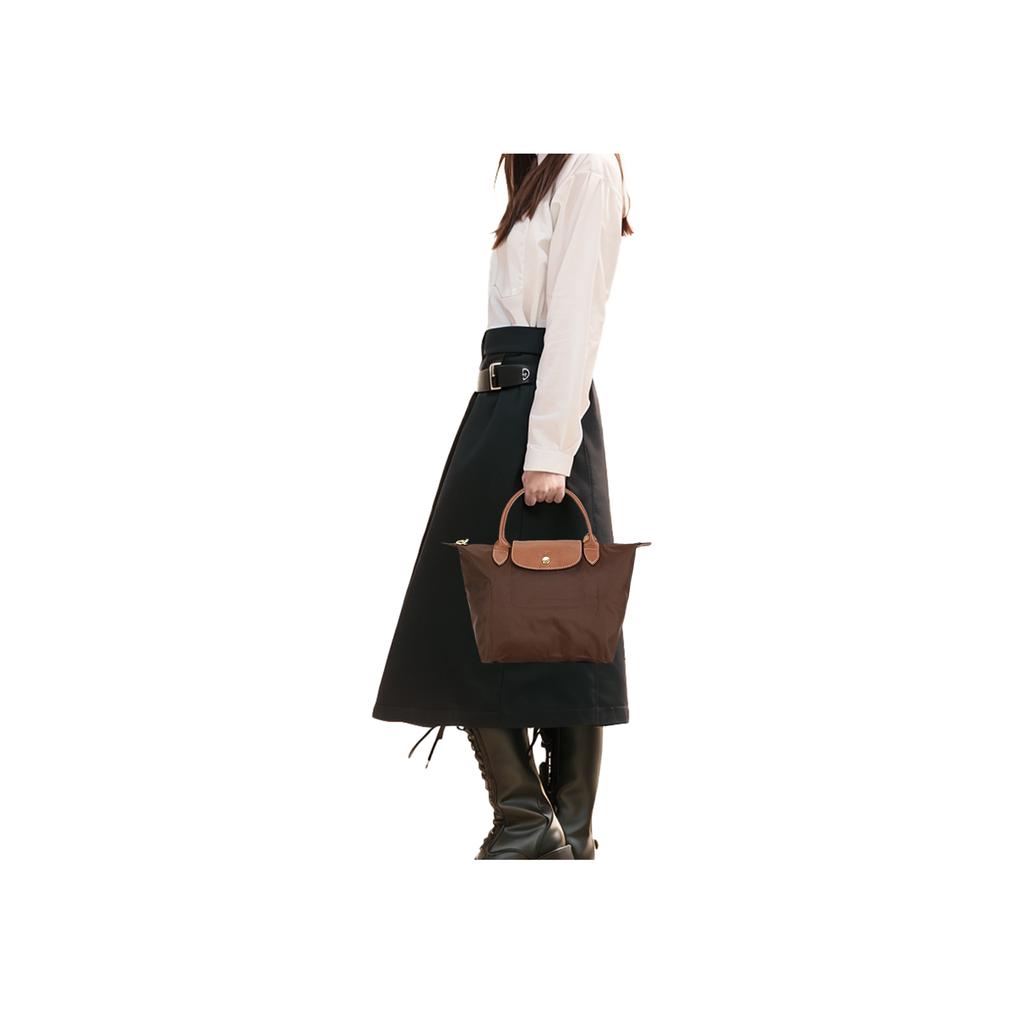 Longchamp Le Pliage Original Minimalistisch Pendler Logo Strukturiertes Nylon-Canvas und Leder Knödel-Tragetasche Klein Damen-Tragetaschen Ebenholz 1621089P81