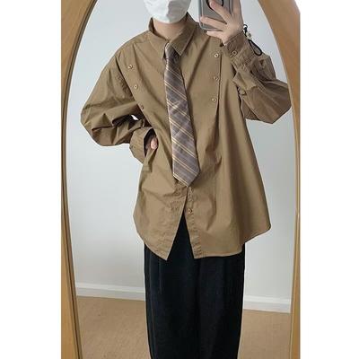 2024 Overalls Long Sleeve Shirt Japanese Hong Kong Style Ins Loose Shirt Boys Summer Trendy Versatile Casual Coat
