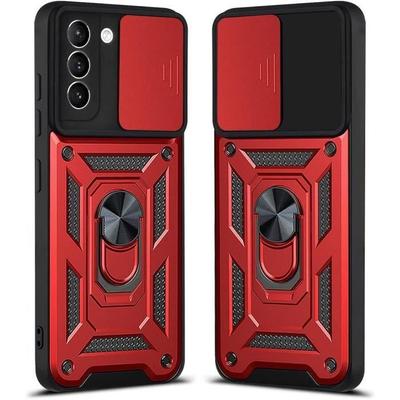 Protective Case - BOOLING - for Samsung S21 FE - Red - Army Style - Shockproof Rigid
