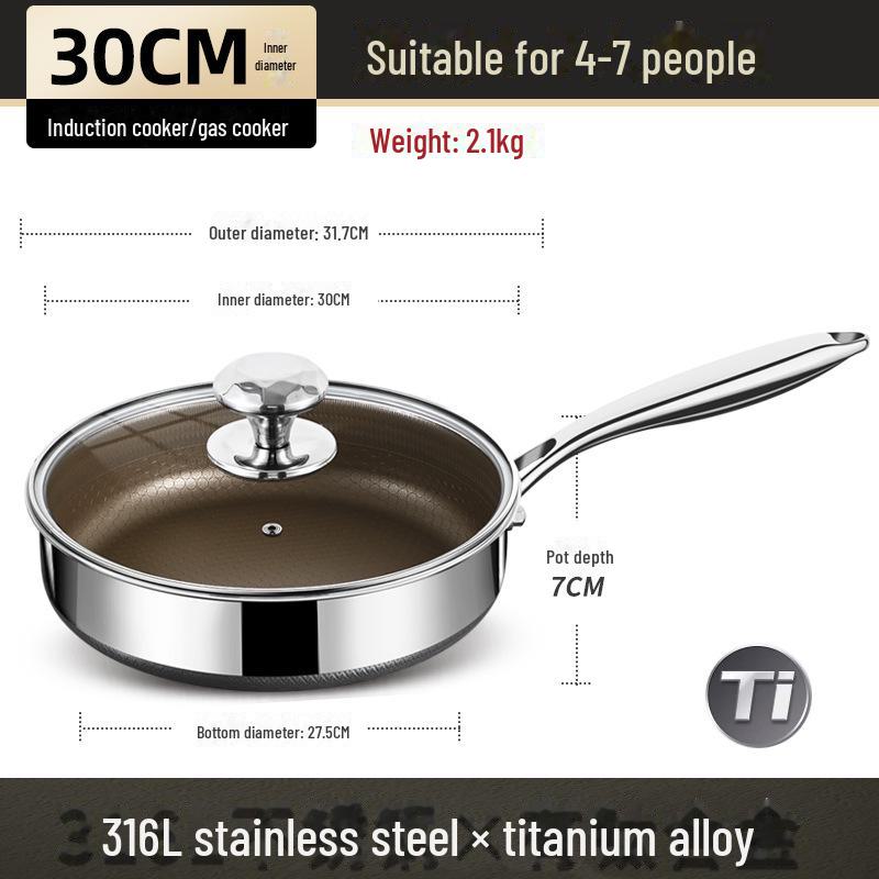 316L Stainless Steel Non-Stick Frying Pan for Induction Cookers – Ideal for Deep Frying, Pancakes, and Omelettes