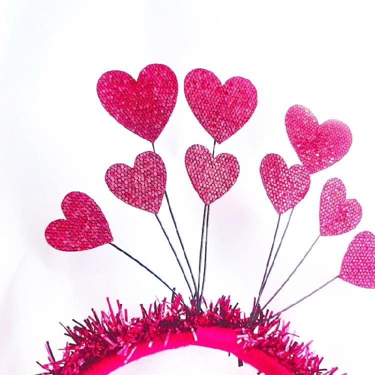 Carnivals Headband Party Hair Holder with Tinsel Heart Rose Red/ Red for Woman