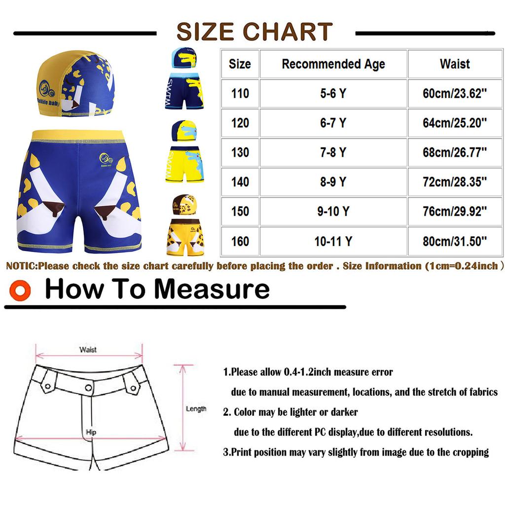 Children's Dinosaur Printed Swimming Trunks And Swimming Caps