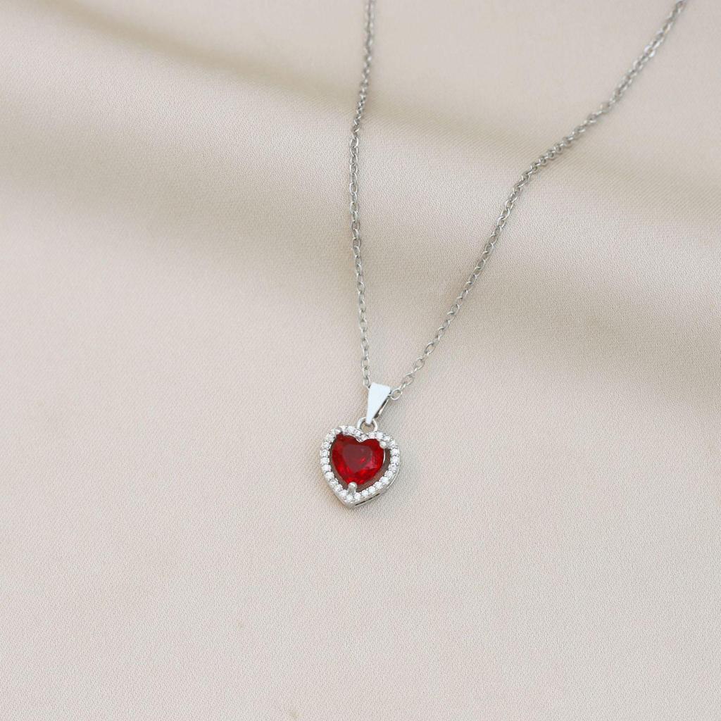 Women's Red Heart Jewelry Set: Necklace, Earrings, and Ear Cuffs - Japanese & Korean Niche Design for Autumn/Winter.