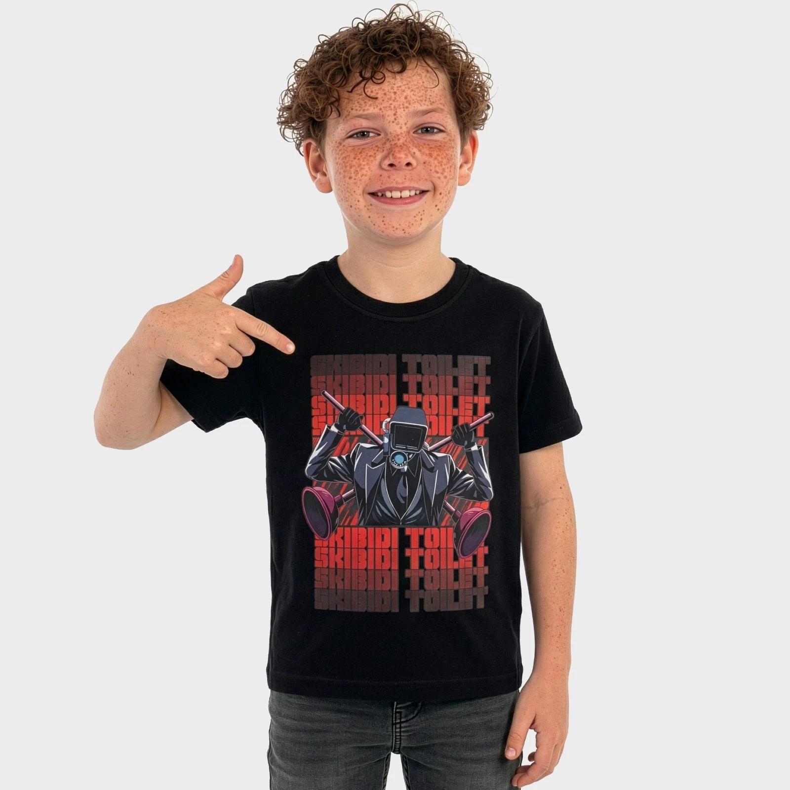 

Skibidi Toilet T-Shirt | Plunger Man Boys Tshirt | Black Kids Skibidi T Shirt 150