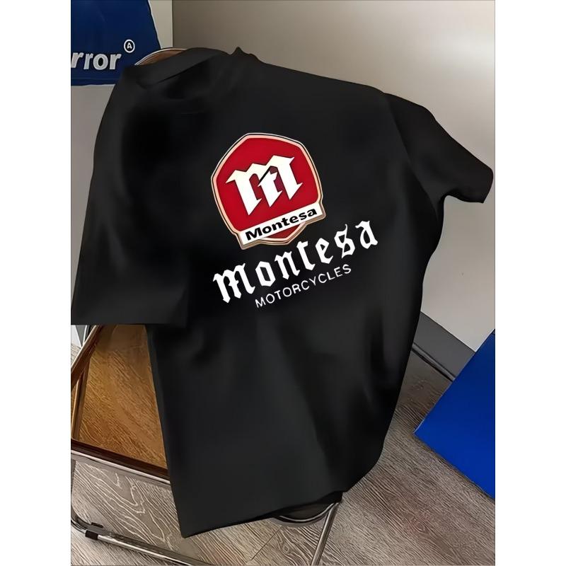 T-shirt da uomo taglia europea con logo moto Montesa - Stile urbano alla moda, morbida e traspirante, design con stampa iconica, girocollo manica corta