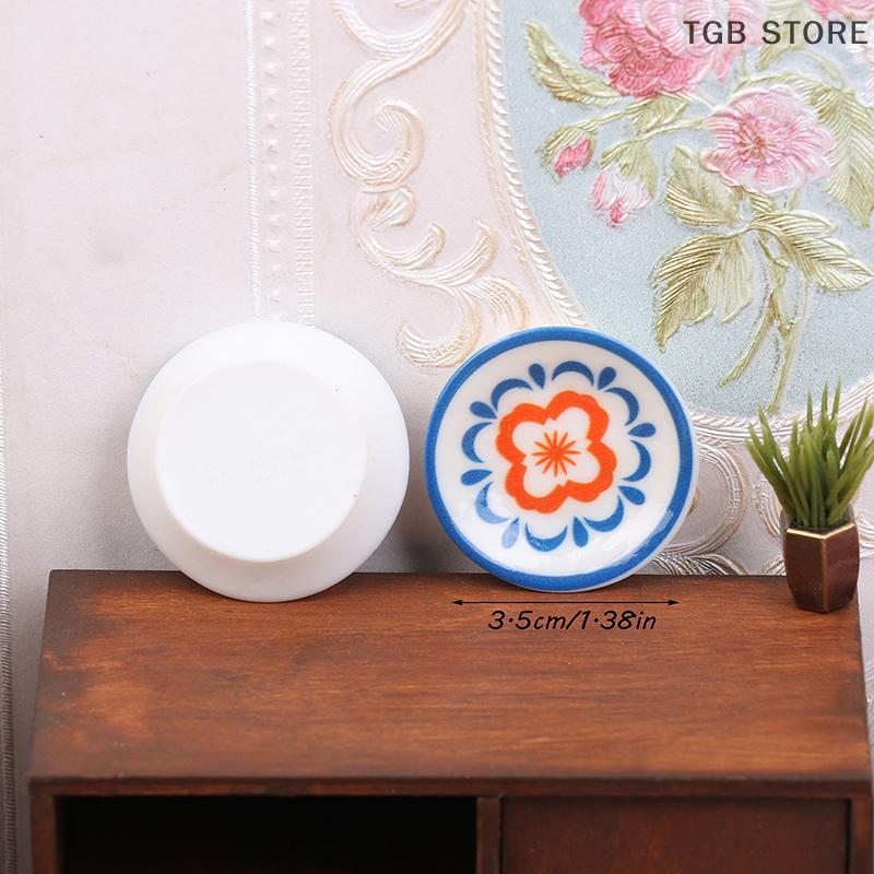 5Pcs 1:12 Simulation White Blue Porcelain Plates Kitchen Decoration Dollhouse Accessories Pretend Play Toy