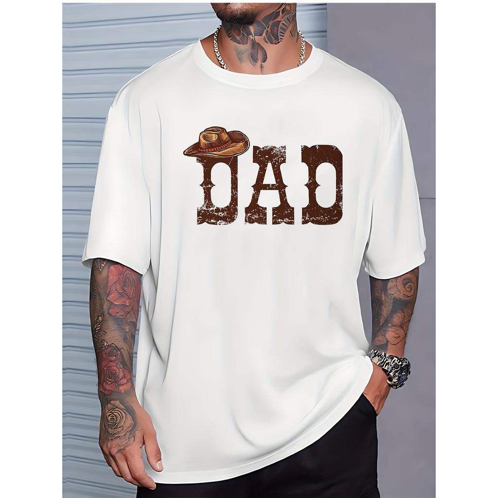 Western Cowboy Dad Graphic Tee Men's Casual Cotton Crew Neck T-Shirt for Father's Day