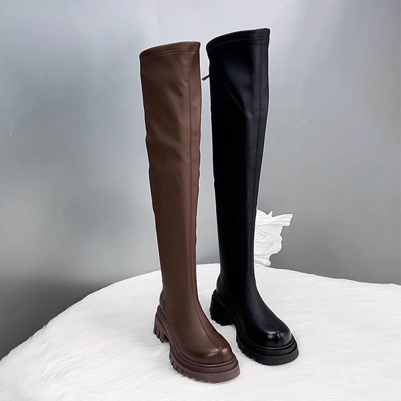 Fashion Flats Women Knee High Boots Platform Fashion Winter Shoes Designer New Woman High Boots 2025 New Brand Goth Mujer Chelsea Botas