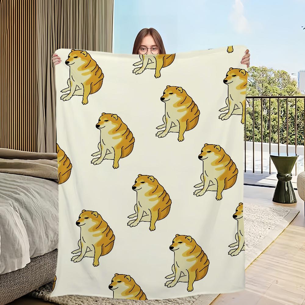 Funny Cute Meme C-Cheems Dog Home Flannel Warm Comfort Soft Plush Blanket For Sofa Living Room Office Bedroom Travel Gift