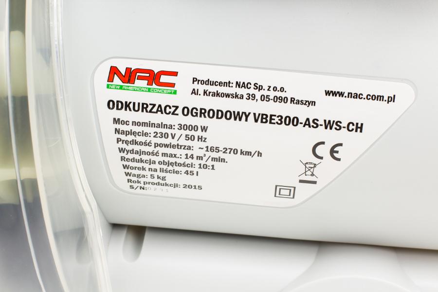 Nac Odkurzacz Dmuchawa Do Liści 3000W Vbe300A-As-Ws-Ch Aluminiowy Wirnik