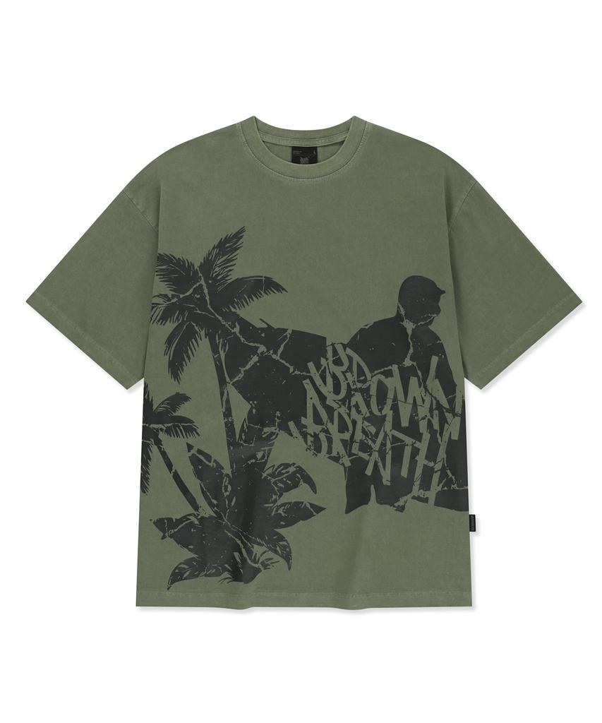 BROWNBREATH Pigment Surfing Tag Tee - Khaki
