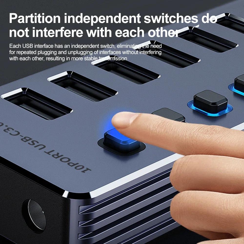 10/7 Port USB HUB USB 3 0 5Gbps Splitter Multiple Extension Dock with Independent Switch 12V Power Adapter for PC Laptop Tablets