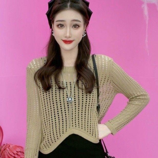 

Женская ажурная трикотажная рубашка Свободная ленивая полосатая ажурная трикотажная рубашка 2XL