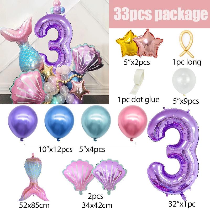 Number 3 Column Set with Seashell Decorations for Kids Birthday Party Supplies