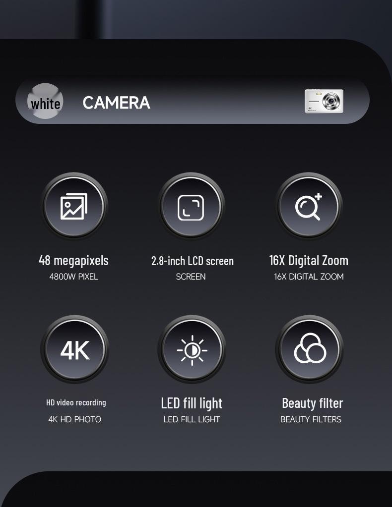 4K HD Mini Portable Camera with 16x Digital Zoom and Beauty Filters