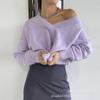 Women's Temperament Solid Knit Sweater V-neck Long Sleeve Faux Mink Hair Soft Loose Knit Top Fashion Lazy Style Simple Casual Sweater