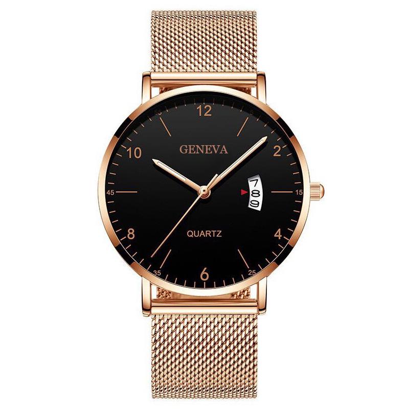 Men's Business Digital Quartz Watch with Mesh Band and Calendar