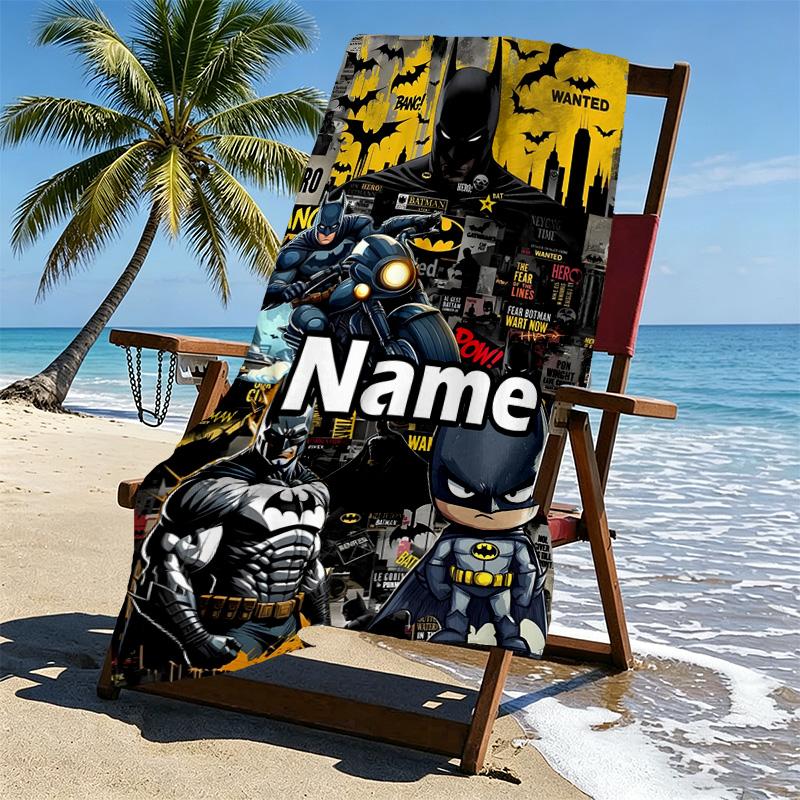 Custom Name Personalized Batman Print Beach Towel, for Trip Camping Beach Party Home Decor, Birthday Gift for Family & Friends