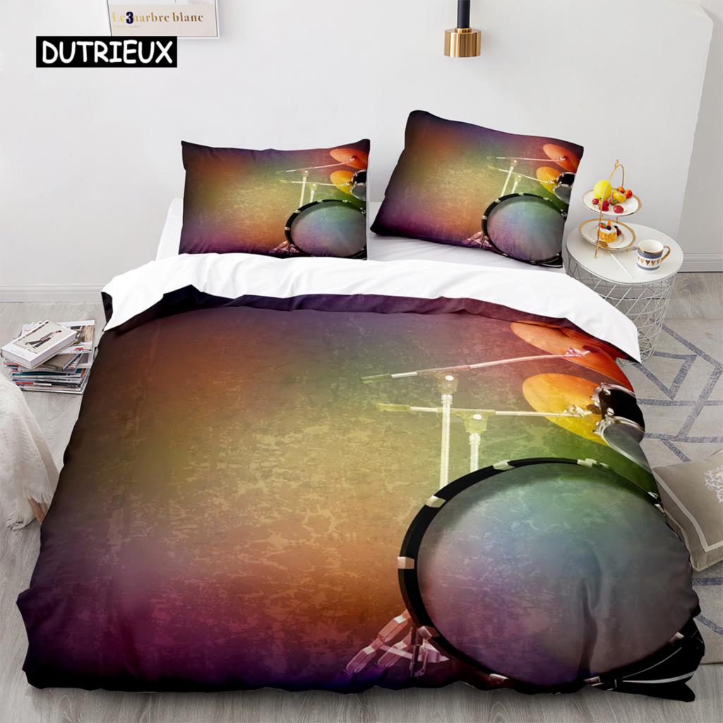 Drum Kit Duvet Cover Set Classical Music Comforter Cover Musical Instrument Lightning Pattern Quilt Cover for Kids Boys Teens